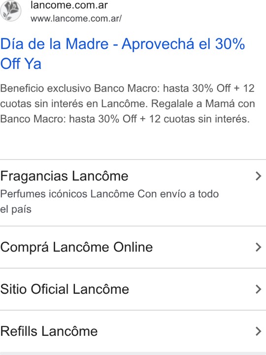Lancôme: lancome.com.ar | www.lancome.com.ar/ | Día de la Madre - Aprovechá el 30% | Off